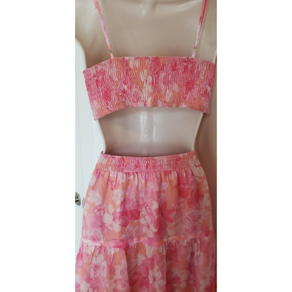 NEW DEE ELLY BEATRICE SIDE CUT OUT FLORAL PINK DRESS SZ MEDIUM - Picture 8 of 13